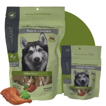 Image of Duo Turkey hard chews with colored circle background.