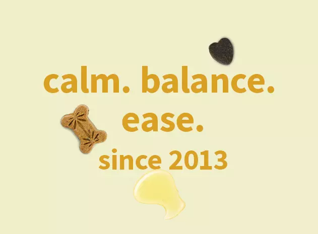 Banner with the words Calm. Balance. Ease. CBD products for pets SInce 2013