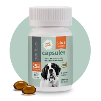 Treatibles 25 mg CBD capsule bottle with capsules