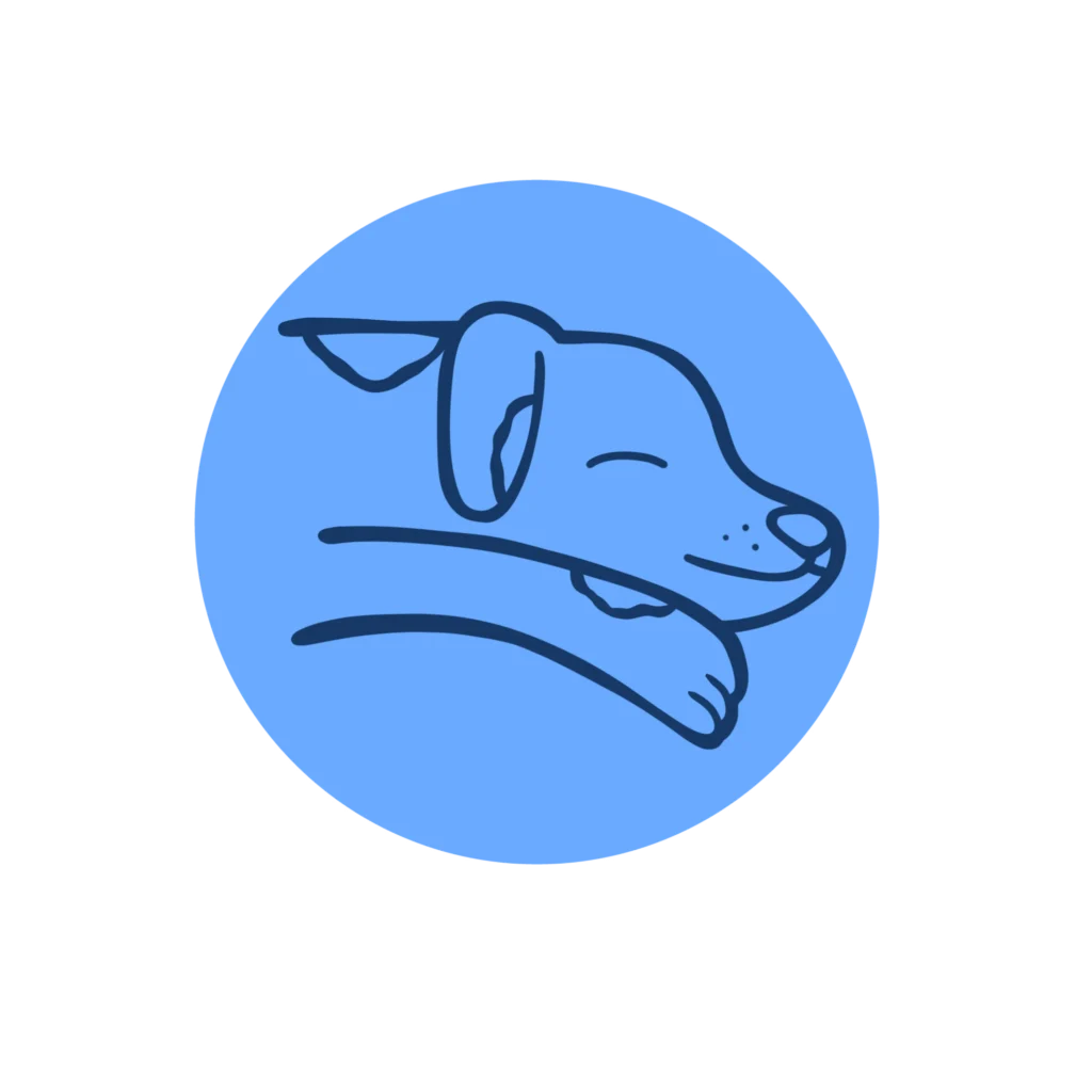 Dog illustration with a relaxed expression, symbolizing calming benefits of Treatibles' CBD pet supplements for health and wellness.