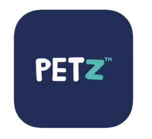 Petz logo featuring playful, colorful text on a dark background, representing the pet wellness app associated with Treatibles.
