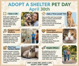 National Adopt A Shelter Pet Day April 30th blog graphic